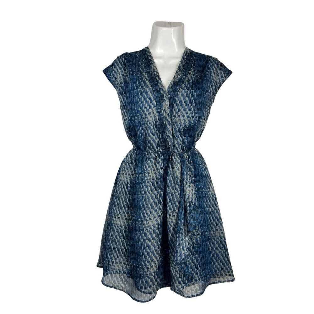 Converse One Star Dress Women Small Blue Snakeskin Cap Sleeve V Neck Mini Casual